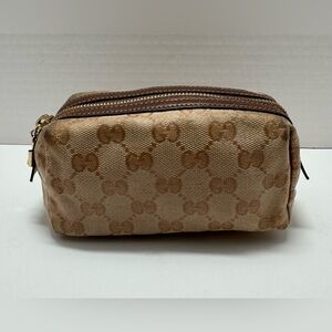 GUCCI GG Canvas Beige Cosmetic Pouch Makeup Bag